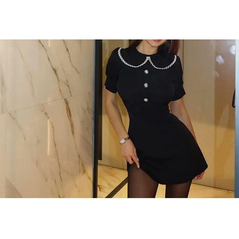 Spring New Women's Clothing French Hepburn Style Waist-Tight Slim Looking Elegant A- line Style Detachable Doll Collar Dress