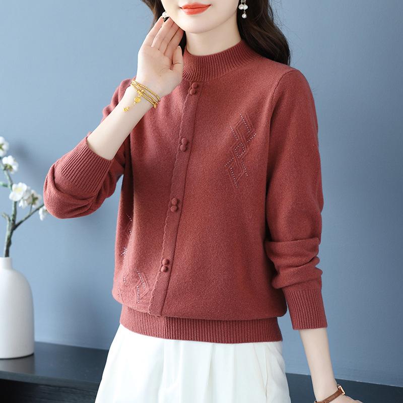 Petite Women's Autumn Winter Pure Wool Knit Sweater - Half-High Neck Base Layer for Middle-aged Moms