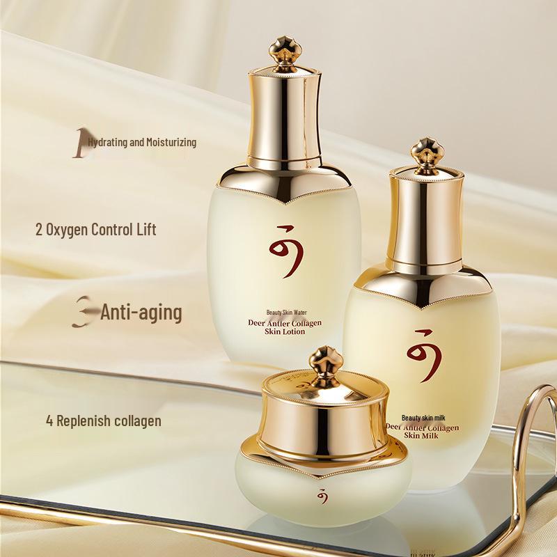 Lanyifangke Deer Velvet Collagen Hydrating Skincare Set - Eight Pieces for Moisturizing Skin Care.