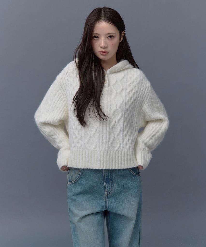 Deotiseu Angora Cream Cable Hood Knit_Tt5W303Iv