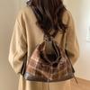 Women Retro Woolen Cloth Plaid Underarm Bag Maillard Color Shoulder Bag Tote Bag Large Capacity Backpack for Daily Travel Work