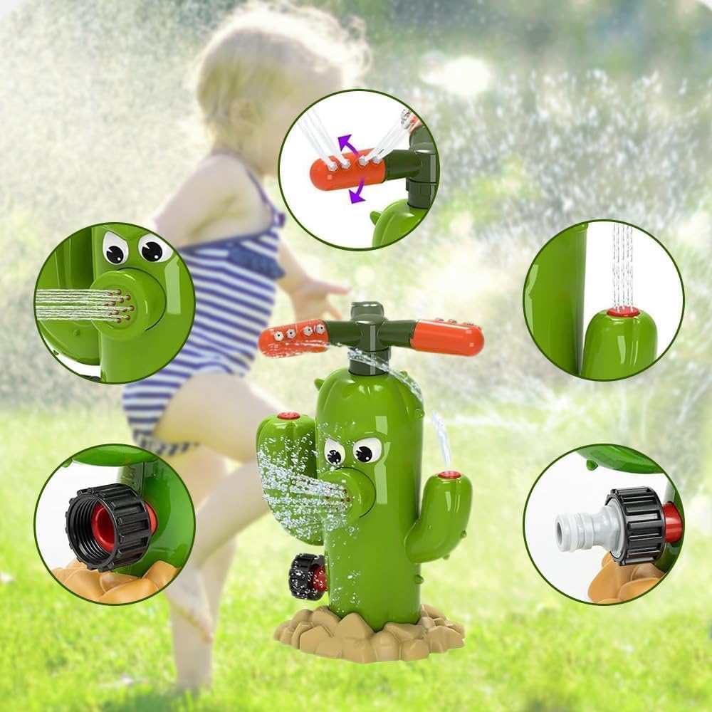 Sprenger-Spielzeug, Hydranten-Sprenger, Drehende Fontäne, Kaktus-Paradies-Sprenger für Kinder und Haustiere, Inklusive Schlauchadapter (Schlauch nicht enthalten),
