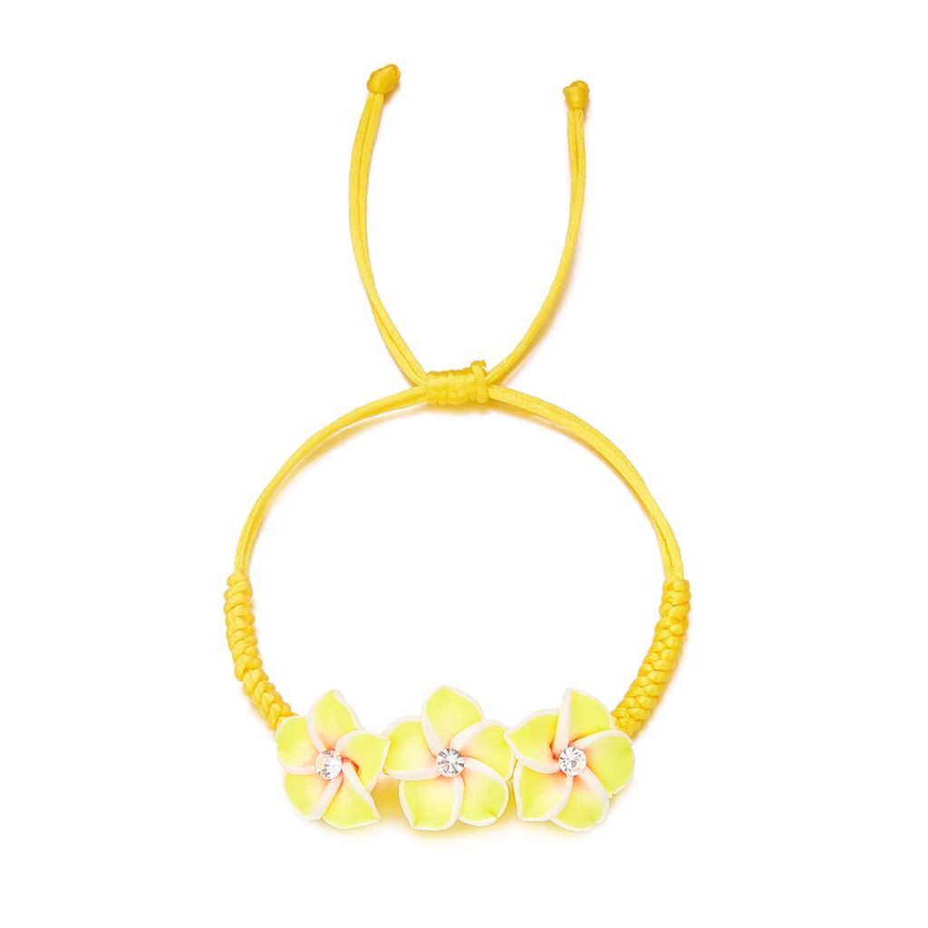 Bohemian Polymer Clay Frangipani Flower Woven Bracelet for Women Stackable Floral Braided Rope Chain Beach Party Jewelry Gift