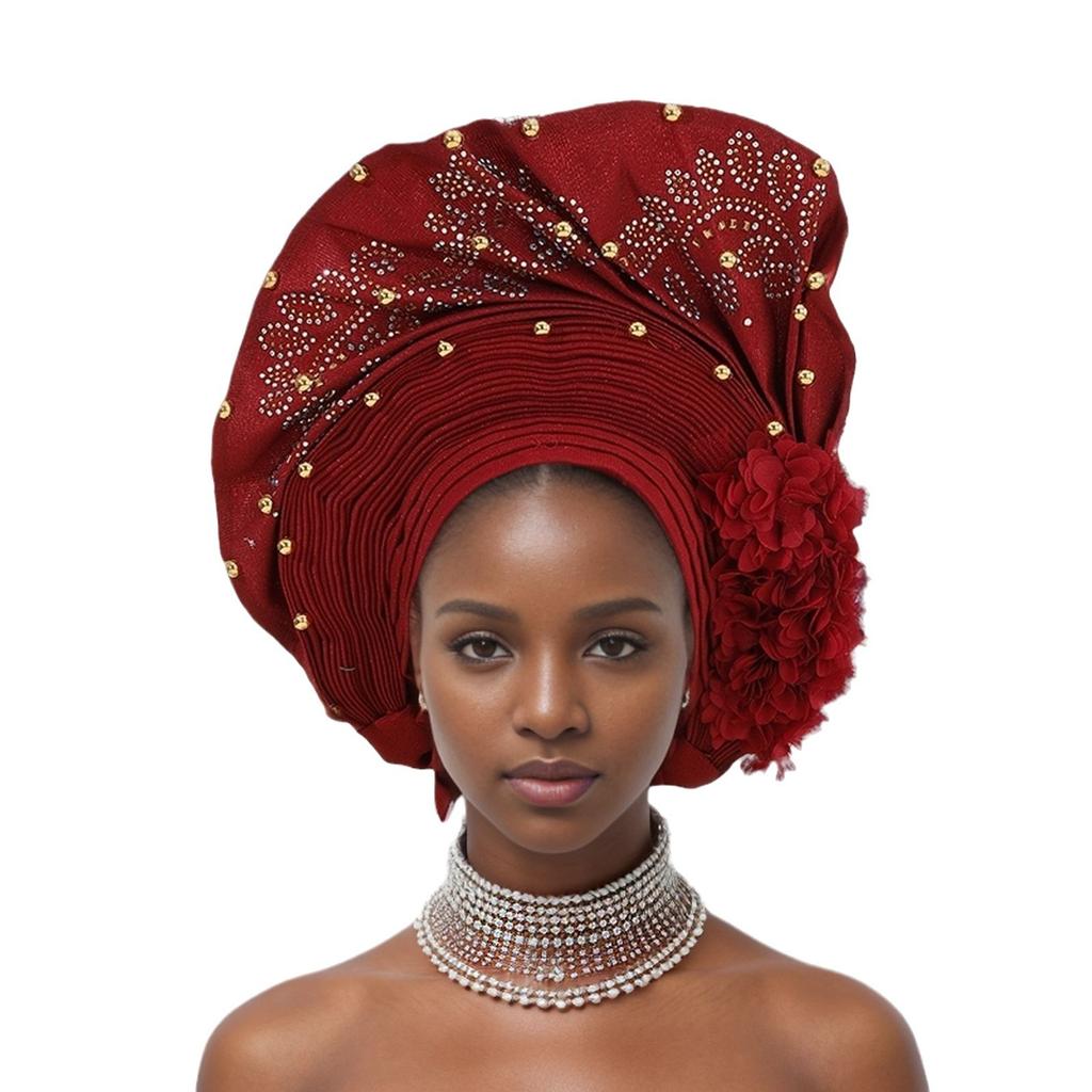 New Fashion Heavy Industry African Turban Hat Turban Hat Wedding Party Gele Adjustable