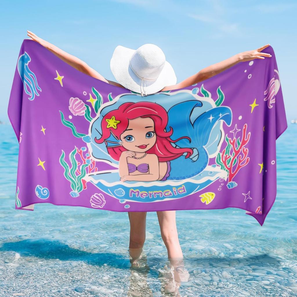 Kids Unicorn Beach Towel for Girls, Colorful Magic Design Quick-Dry Sand-Free Absorbent Bath Towel for Swim and Camping