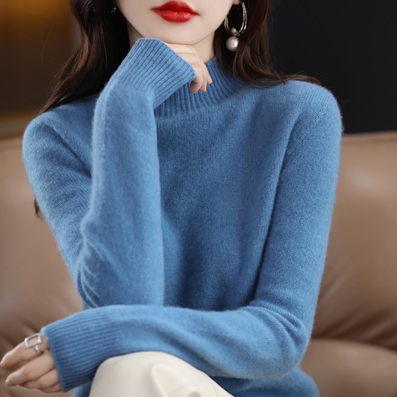TIFICY Women s Fashion Casual Fall Winter Solid Color Print Long Sleeve Half Turtleneck Tops Women s Clothing Woolen Knitwear Sweaters S