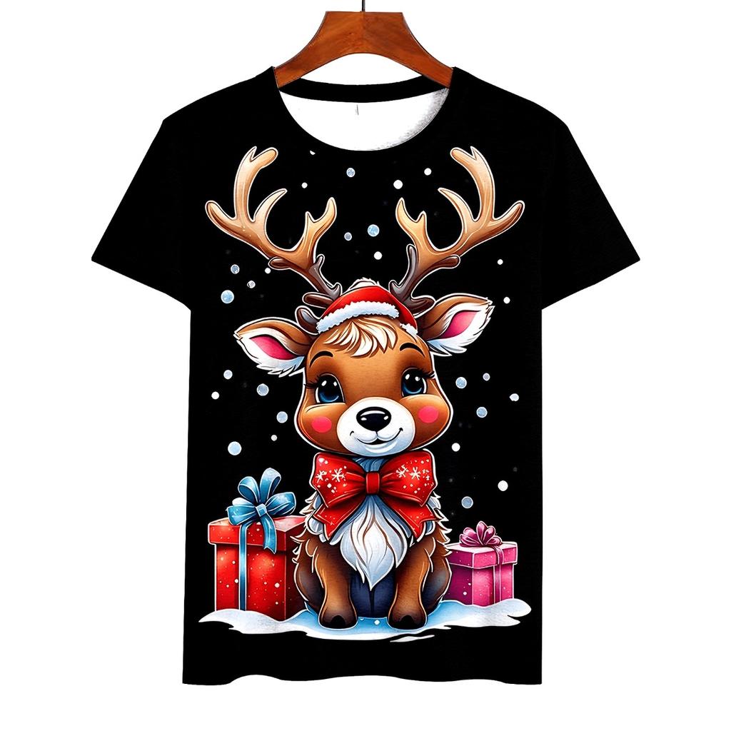 Weihnachtselement T-Shirt für Herren Lustiger Weihnachtsmann 3D-Druck Kurzarm T-Shirt Sommer Casual Rundhals Oversized Herrenbekleidung Top