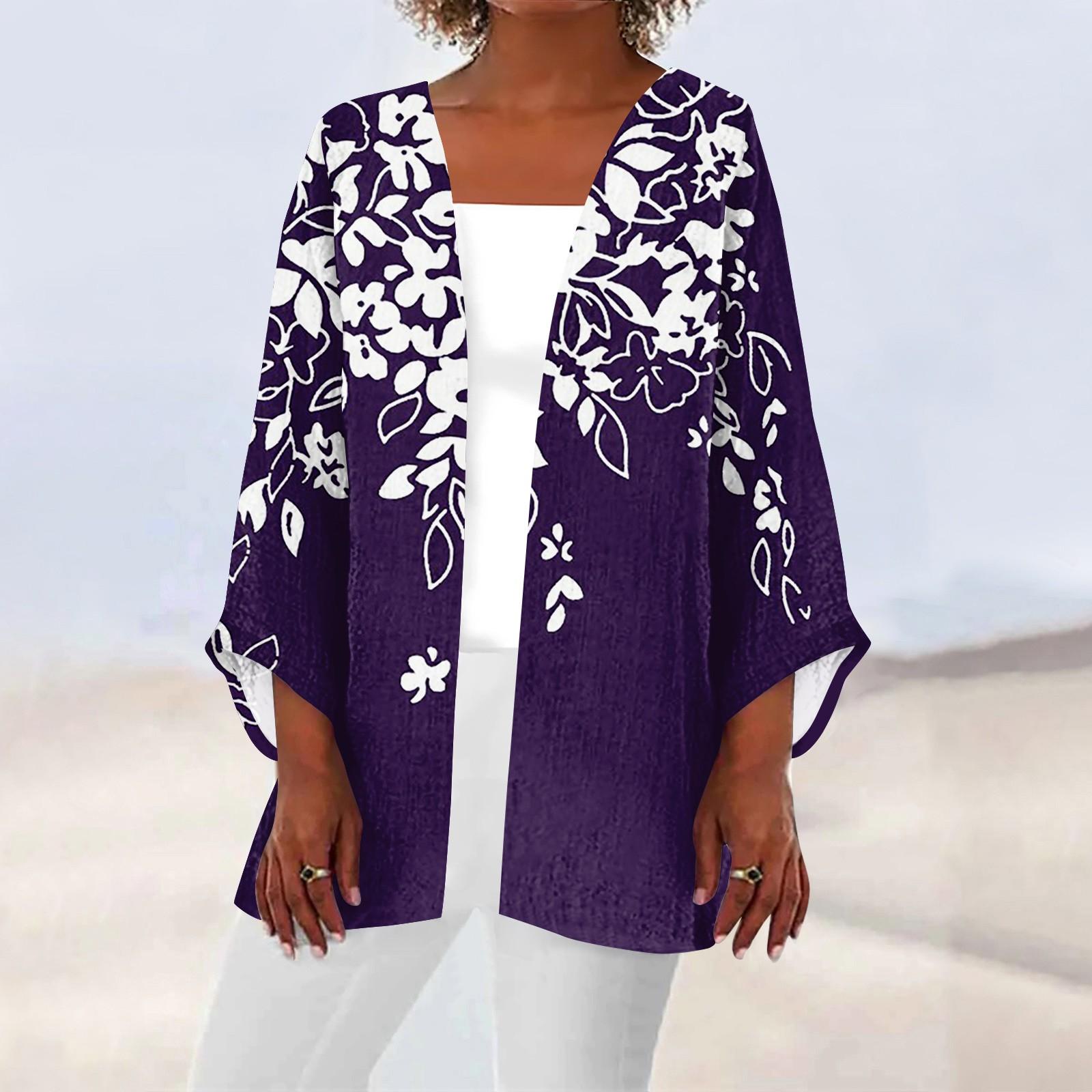 

Жіночий повсякденний модний вінтажний легкий жакет із графічним принтом середньої довжини XXXXL темно-фіолетовий колір