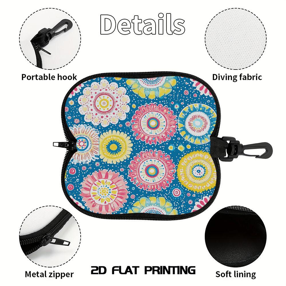 2D-Boho Floral Pattern Zipper Glasses Case, Vibrant Artistic Sunglasses Case, Protective Eyewear Holder, Stylish Travel Accessories for Women