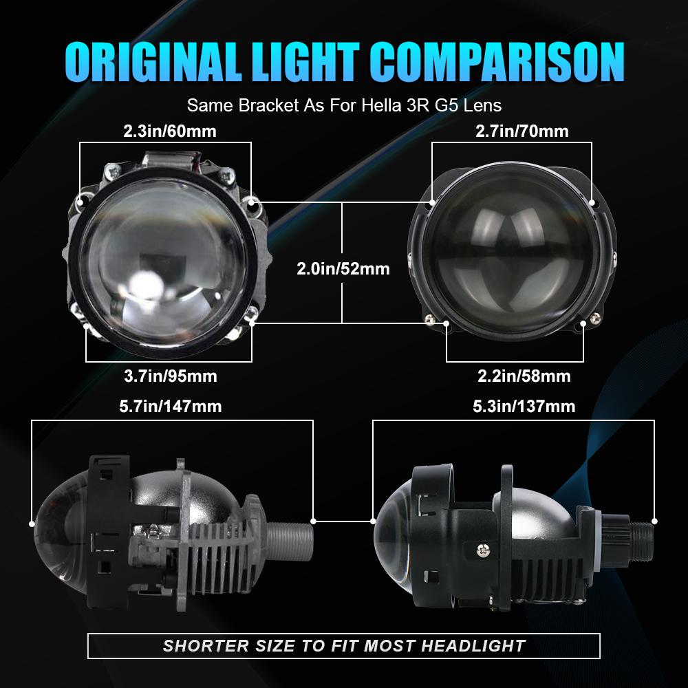 2.5 Inch Bi Led Projector Lens Led Light For Headlight H4 H7 9005 9006 High Low Lights 6000K Diodes 80W Turbo H7 Tuning