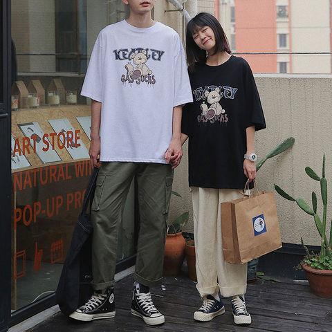 Couple short-sleeved T-shirt men's and women's summer new student Korean version loose half-sleeved top ins trendy class uniform