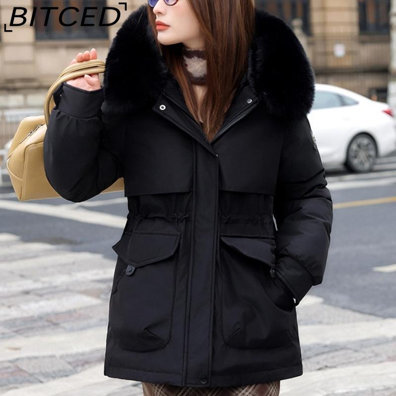 BITCED Women's Winter Slimming Down Jacket with Fashionable Fleece Lining and Thick Fur Trim