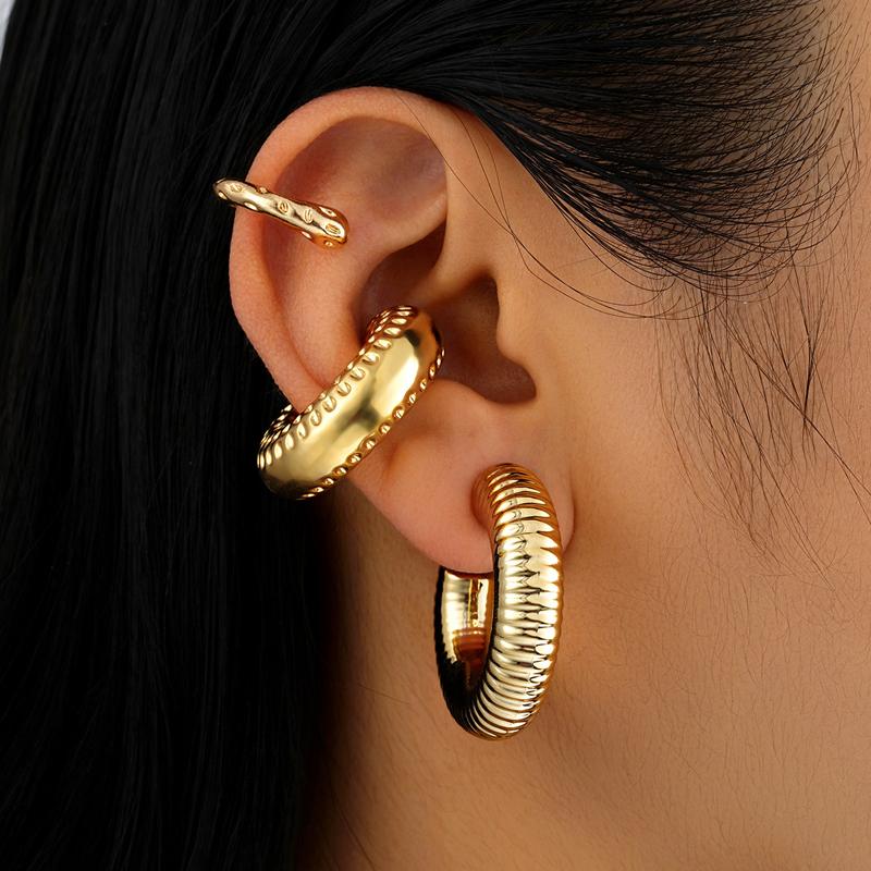 3Pcs/Set Simple Metal Twisted Lines Irregular Ear Clip Earrings for Women Fashion Gold Color Ear Bone Clip No Piercing Jewelry