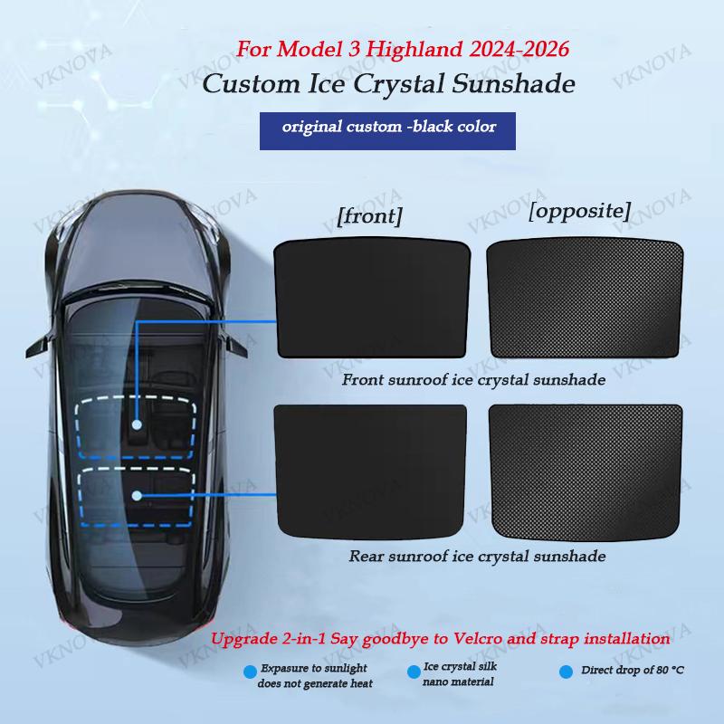 Sunshades For Tesla Model 3 Sunroof Highland 2025 Model Y 2020-26 Ice Cloth Buckle Sun Pare Glass Front Rear Skylight Accessory