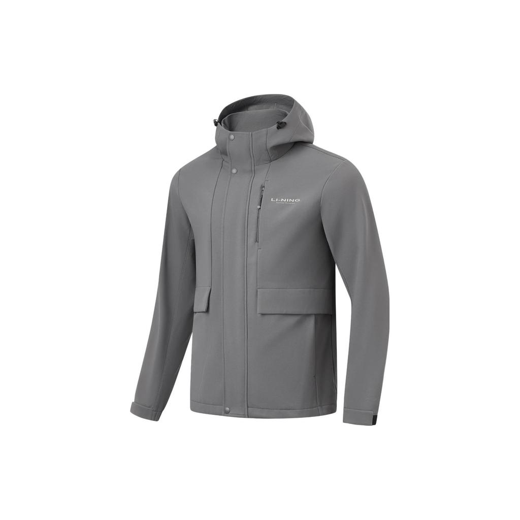 Li-Ning Solid Color Hooded Loose Waterproof Fleece Warm Sports Windbreaker Men Outerwear Smoke-Gray AFDT837-3