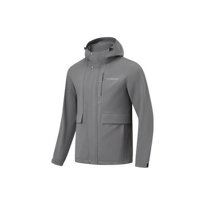 Solid Color Hooded Loose Waterproof Fleece Warm Sports Windbreaker Men Outerwear Smoke-Gray AFDT837-3