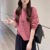 Imitation Cashmere, Fashionable Age-reducing Hollow Round Neck Knitted Sweater for Women's Autumn Wear, Gentle Temperament, Long-sleeved Versatile