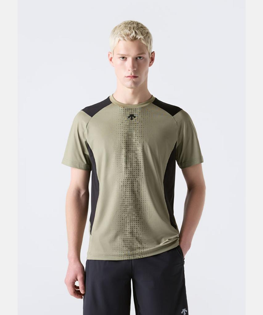 DESCENTE Men'S Colorblock Graphic Short Sleeve T-Shirt Light Khaki Sr321Tts73 (Type B)