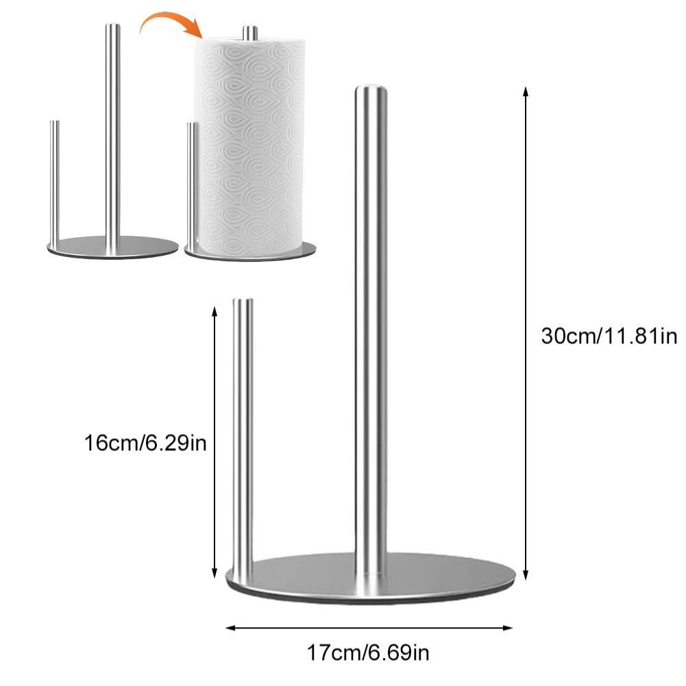 Stainless Steel Free Standing Paper Roll Holder Stand Paper Towel Holder Kitchen Roll Holder for Kitchen Bathroom Countertop
