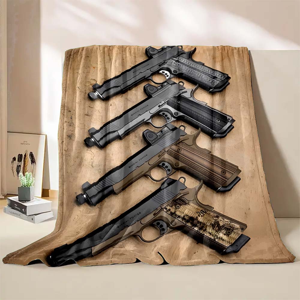 6 Sizes Arms Gun Art Printed Blanket Warm Soft and Comfortable Home Travel Blanket Sofa Bedding Cover Blanket Holiday Gifts