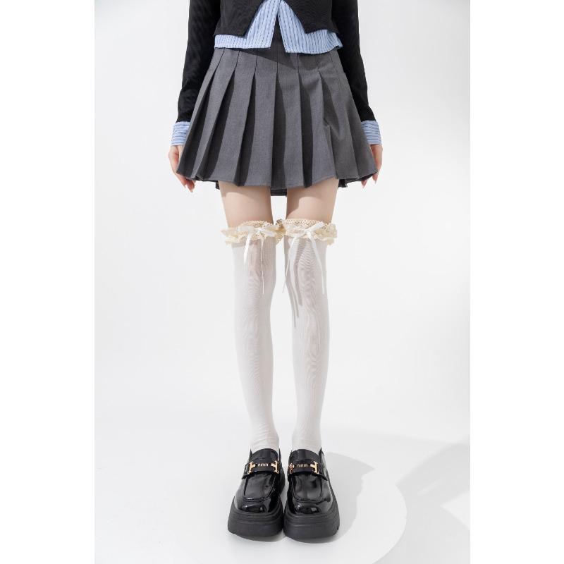 Lace-trimmed Socks, Women's Over-the-knee Socks, Spring and Autumn Cotton Socks, Bow Calf Socks, Sweet Long Socks