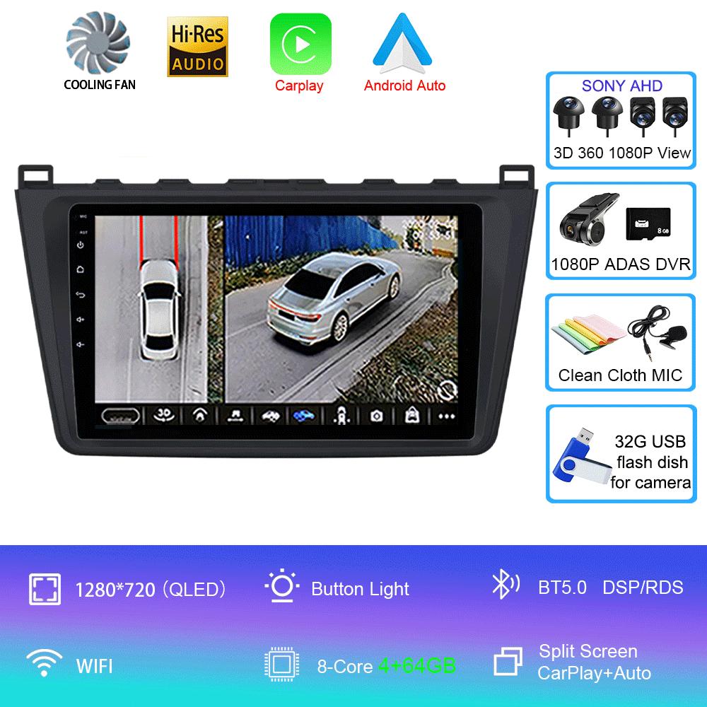 Android14 Carplay Auto Car Radio For Mazda 6 GH 2007 2008 2009 2010 2011 2012 Multimedia GPS Video Player Stereo 2din Head Unit