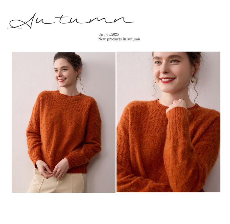 Women's 2025 Autumn/Winter Round Neck Jacquard Loose Fit Pullover Sweater