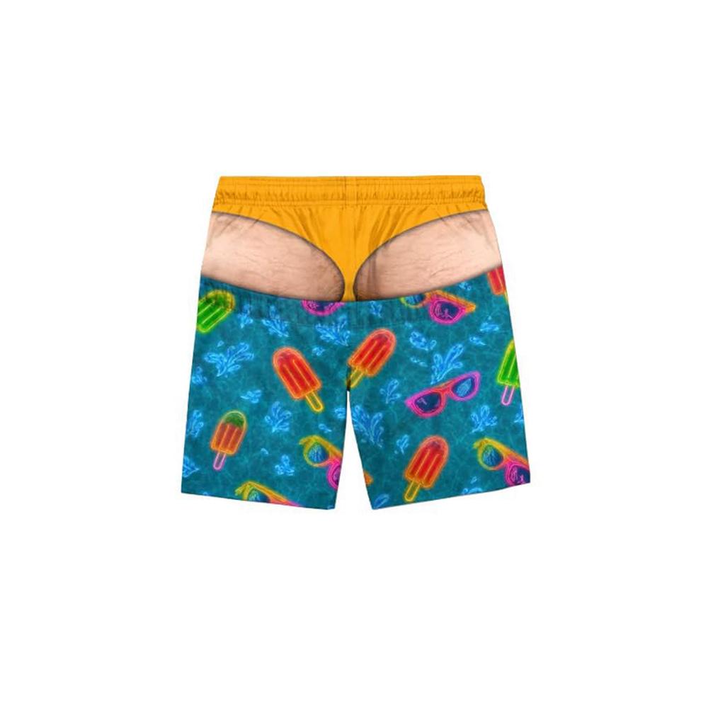 Men's Funny Print Elastic Waist Beach Swim Trunks