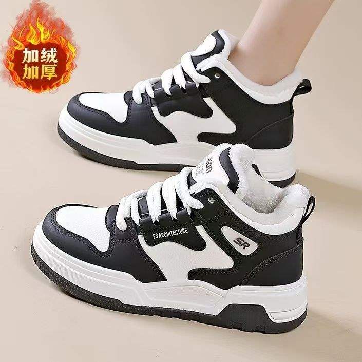 

High-top cotton shoes 2025 winter new velvet thickened board shoes versatile casual sports shoes warm little white shoes 44