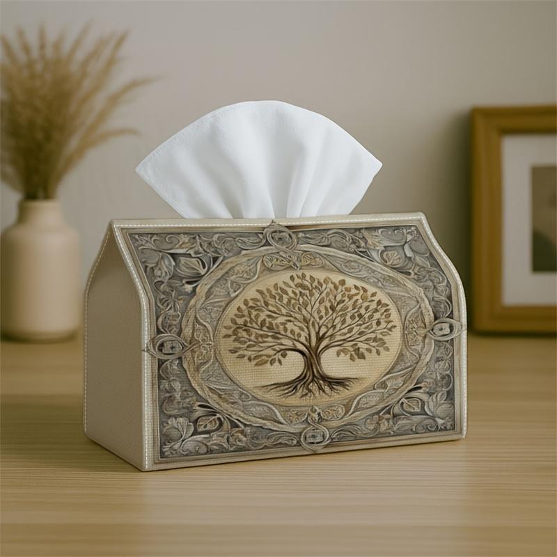 1pc Tissue Box Holder Featuring a Timeless Ornamental Vintage Design of The Tree of Life Relief, Made from Durable Polyester, Perfect for Use In The K