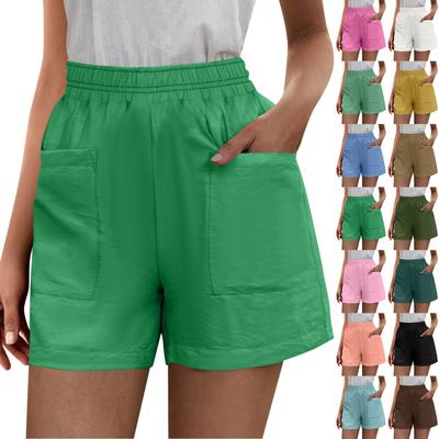 Women's Solid Color Pants Fashionable Pocket Elastic Waist  Casual Shorts