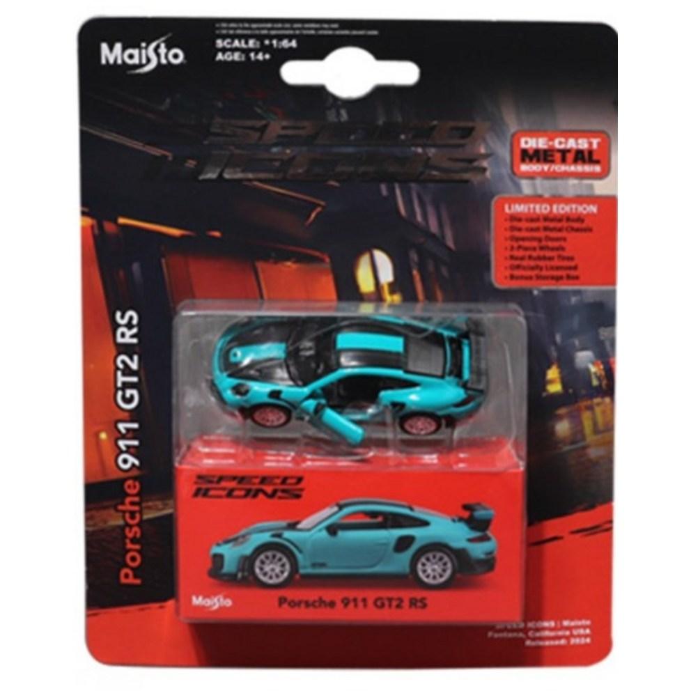 Maisto 1:64 Speed Icons Porsche 911 GT2 RS Die-cast Model Car with Opening Doors, Blue