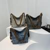 Vintage Solid Color PU Leather Women Fashion Shoulder Sling Bag High-Capacity Simple Wide Strap Commuting Bucket Crossbody Bag