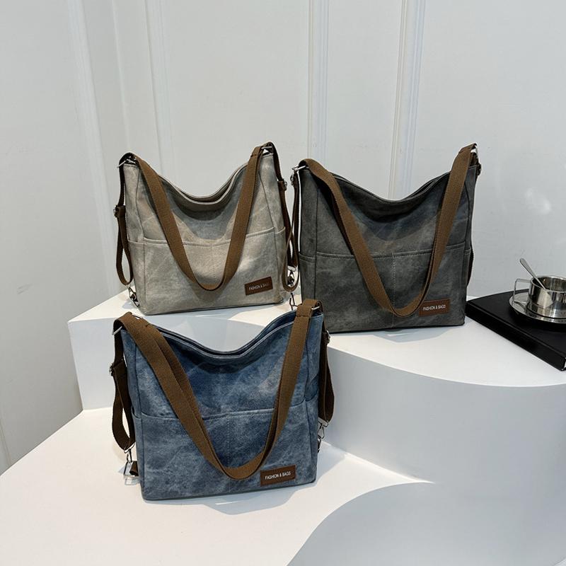 Vintage Solid Color PU Leather Women Fashion Shoulder Sling Bag High-Capacity Simple Wide Strap Commuting Bucket Crossbody Bag