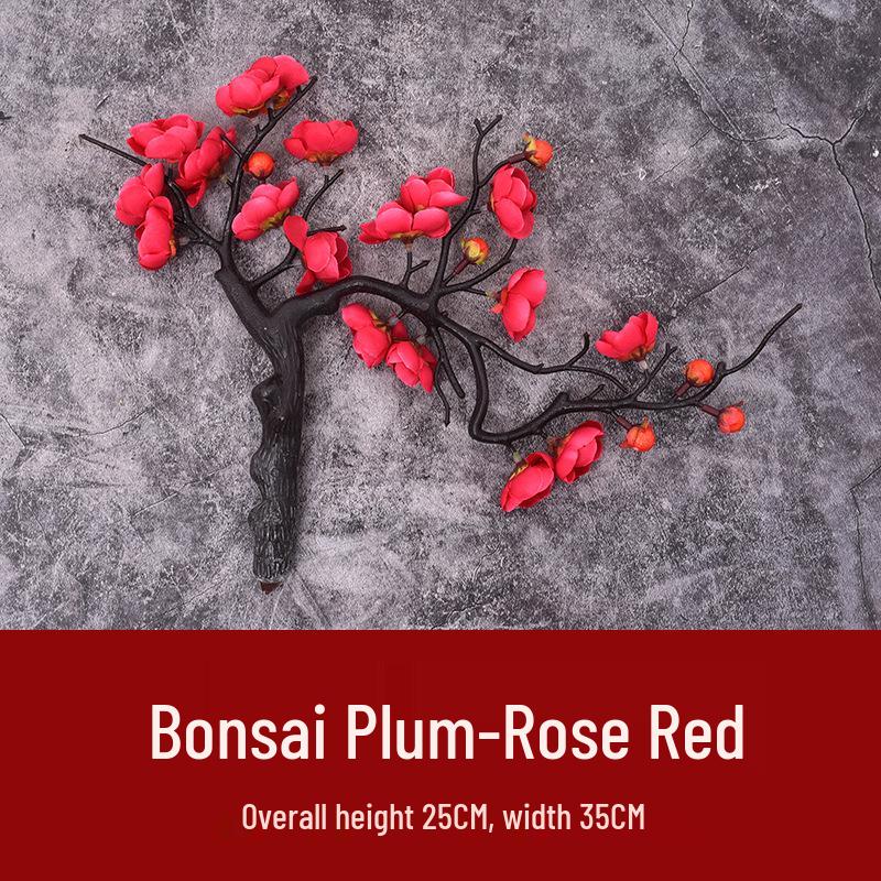 Artificial Plum and Peach Blossom Branch Ornament for Living Room - Dried Flowers Bonsai Arrangement In Pot for Indoor Winter Decoration