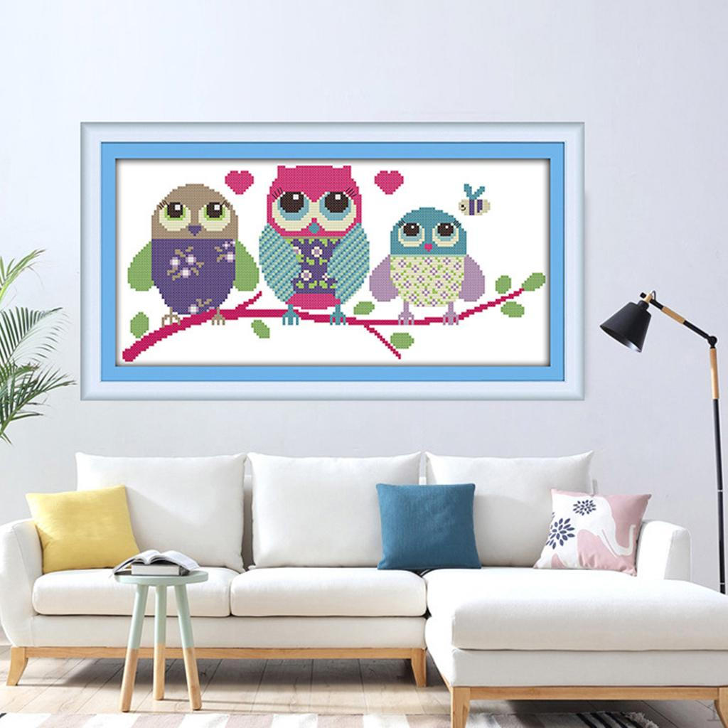 Printed Three Owls 11CT 14CT Counted for Woman Girls Crafts 37x19cm 14CT