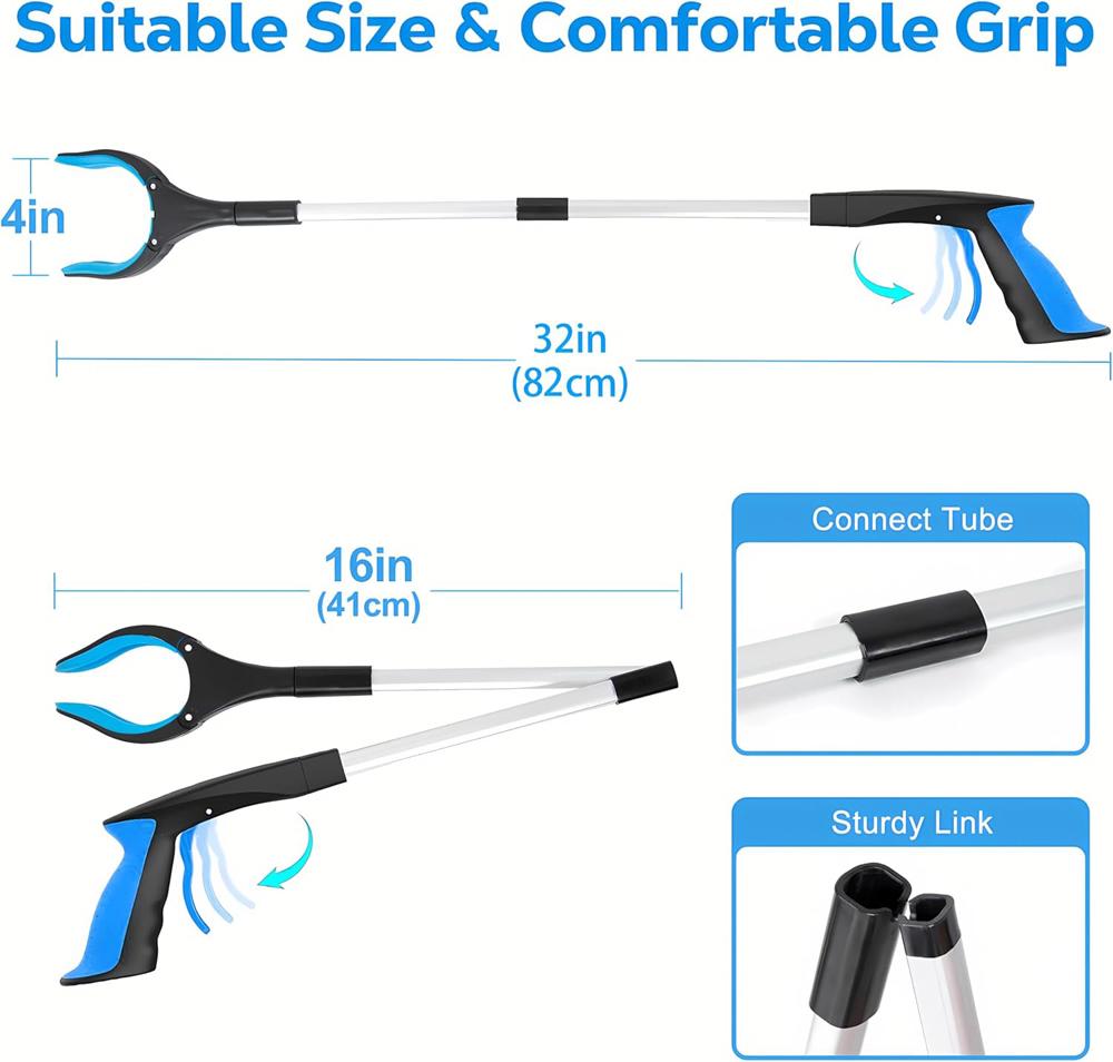 32 Inch Grabber Reacher Tool 360° Rotating Head Wide Jaw Foldable Reacher Grabber Pickup Tool Anti-Slip Rotating Jaw with Magnet