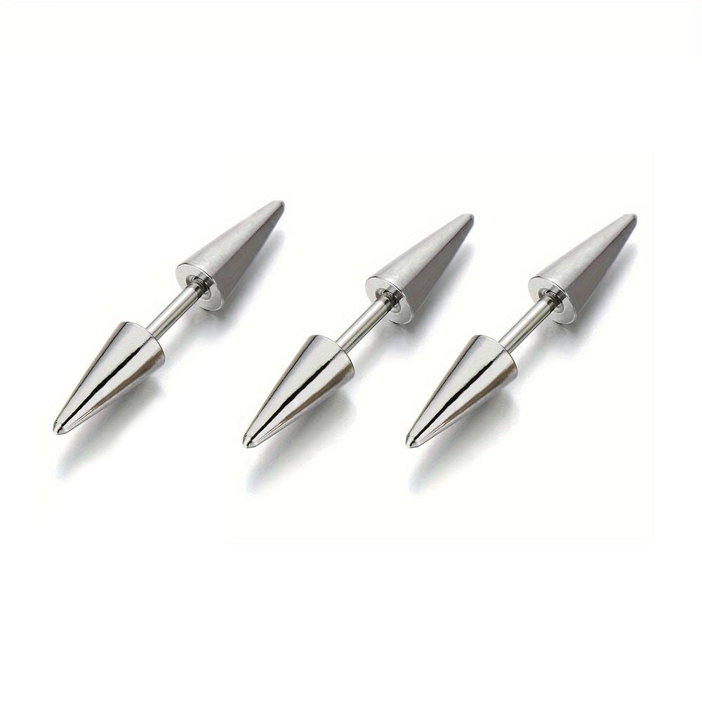 Set da 3 Pezzi Moda Classica Punk Rock Borchie Punte Coniche Acciaio Inossidabile 316L Orecchini a Lobo Uomo Donna Piercing Gioielli per il Corpo