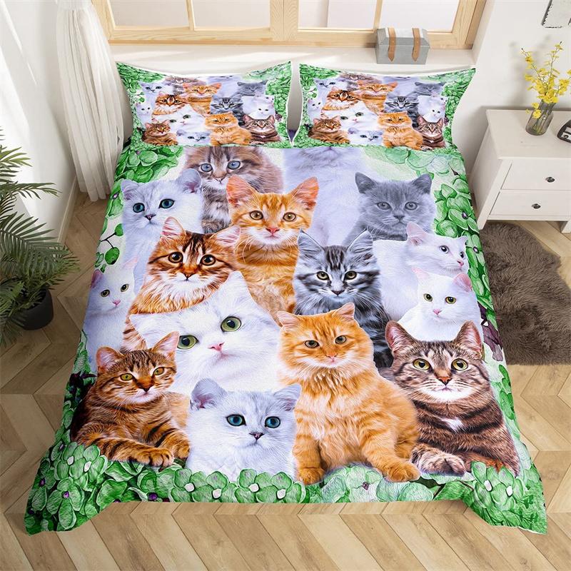 Set Husă Plapumă Pisică Copii Twin Full 3D Desene Animate Animal Set Lenjerie de Pat Microfibră Husă Plapumă Drăguță cu Animale de Companie Pentru Fete Băieți Iubitori de Pisici