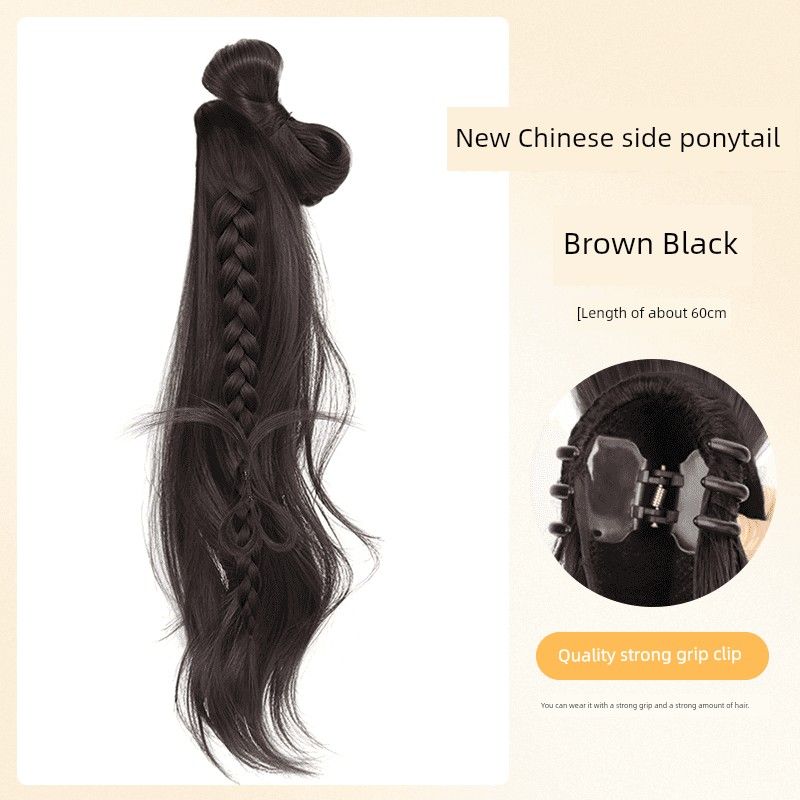 

False Braids Women s Light National Style Fake Twist Braid Grip Chinese Ancient Style Han Chinese Clothing Cheongsam Braided Hair Side Horse Tail Gentle balls side horsetail [brown and black]]