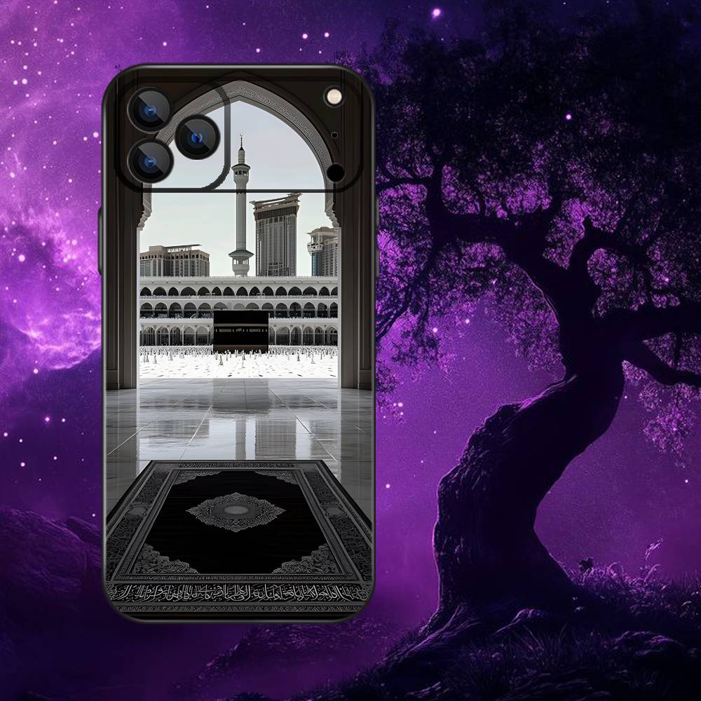 Moslem and kaaba Phone Case For iPhone 17,16,15,14,13,12,Pro,Max,Plus,E,SE4,Air,Mini Black Soft Box