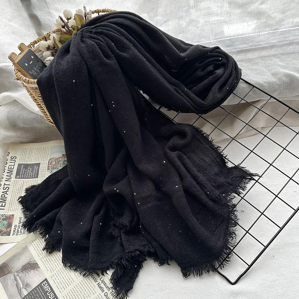 Source Retro dirty dyed sequined acrylic scarf women's four seasons are easy to match medium and long soft headscarf fringed shawl