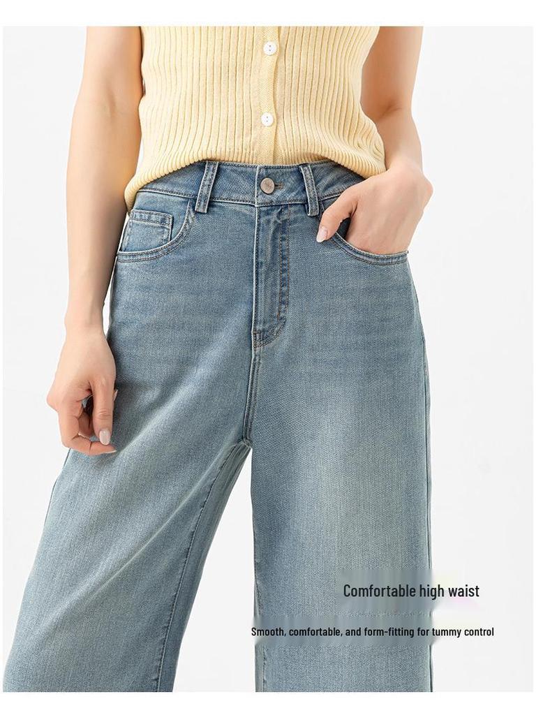 Xin Ge Tencel Linen Fringe High-Waist Slimming Wide-Leg Petite Women's Summer Pants