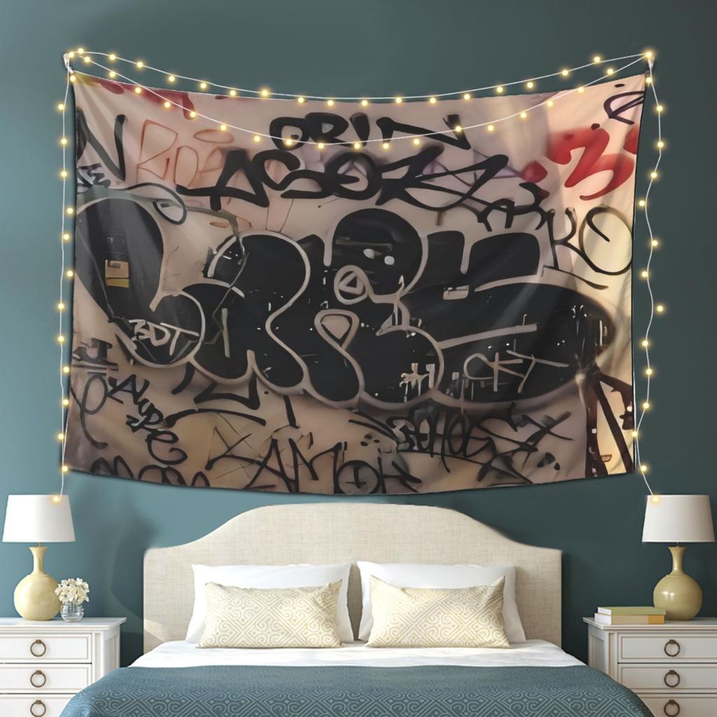 Urban Graffiti Art Tapestry Wall Decor for Bedroom Cozy Atmosphere Street Style Home Decor and Modern City Vibes Enhancement
