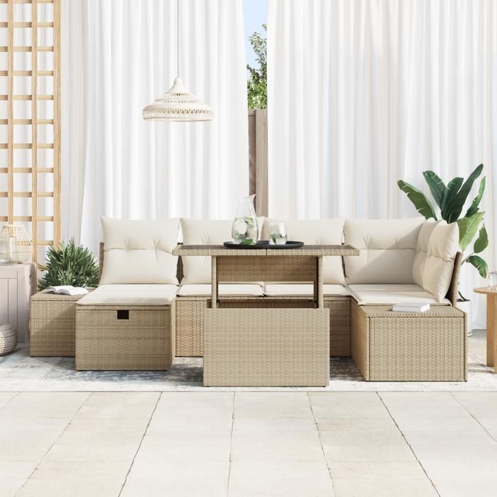 VidaXL Ensemble de canapés de jardin 7 pièces avec coussins beige en rattan synthétique 3361210