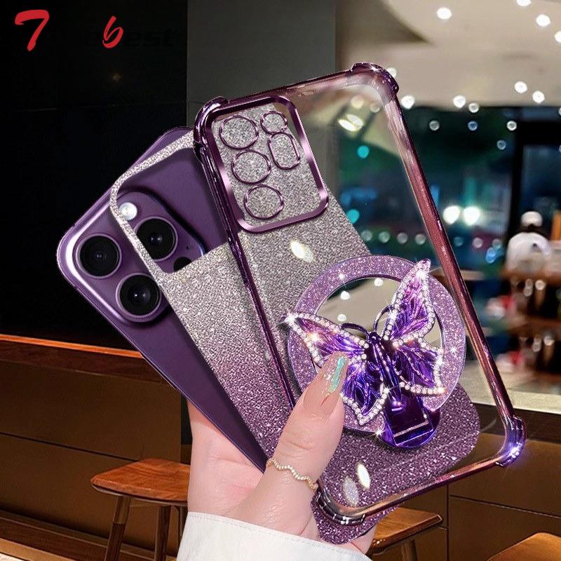 Glitter Butterfly Mirror Crystal Bracelet Case for Samsung Galaxy Note 20 Ultra 10 Plus Shockproof painting Cover