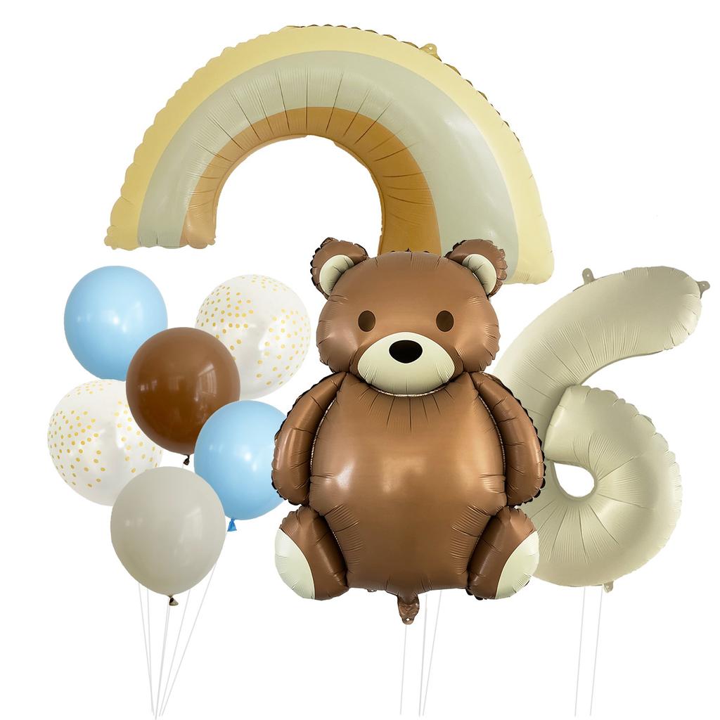 Cute Matte Teddy Bear Balloon Set Milky White Digital Aluminum Film Birthday Party Decoration Cute Fun