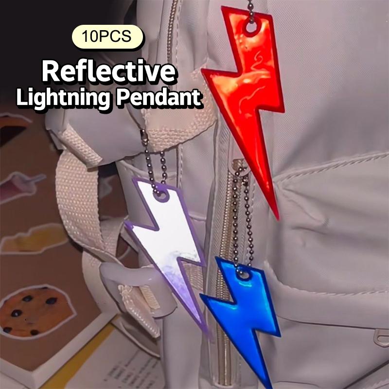 10Pcs Reflective Lightning Keychain High Brightness Reflective Night Keyring Portable Night Safety Key Chain Student Bag Pendant