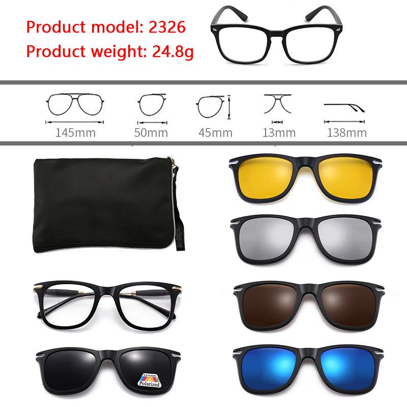 6 In 1 Polarized Sunglasses Men Women Magnetic Clip On Glasses  Optical Prescription Eyeglass Frames Magnet Clips