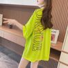 2023 Summer Korean Patchwork Pocket Letter Print Loose Short-Sleeve T-shirt for Women